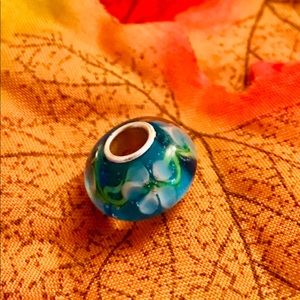 Pandora Blue Murano Bead/Blue Aqua, & Flowers